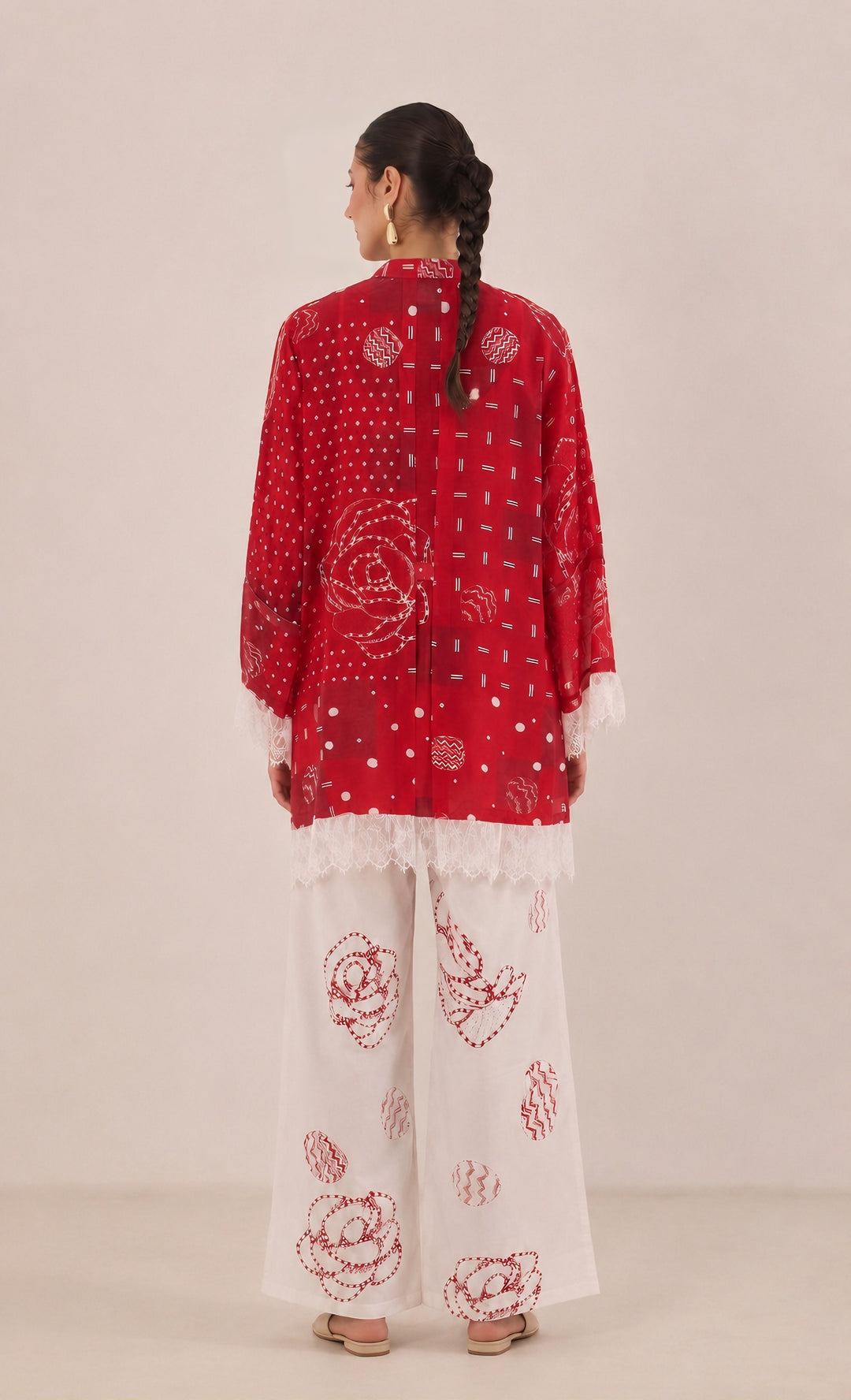Red Blossom Chanderi Silk Tunic with pant