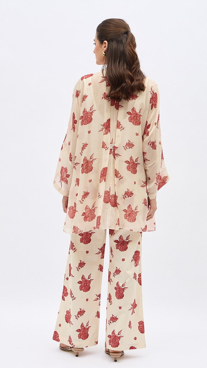 RED FLOWER NAMAH TUNIC WITH SAME PRINT PANTS