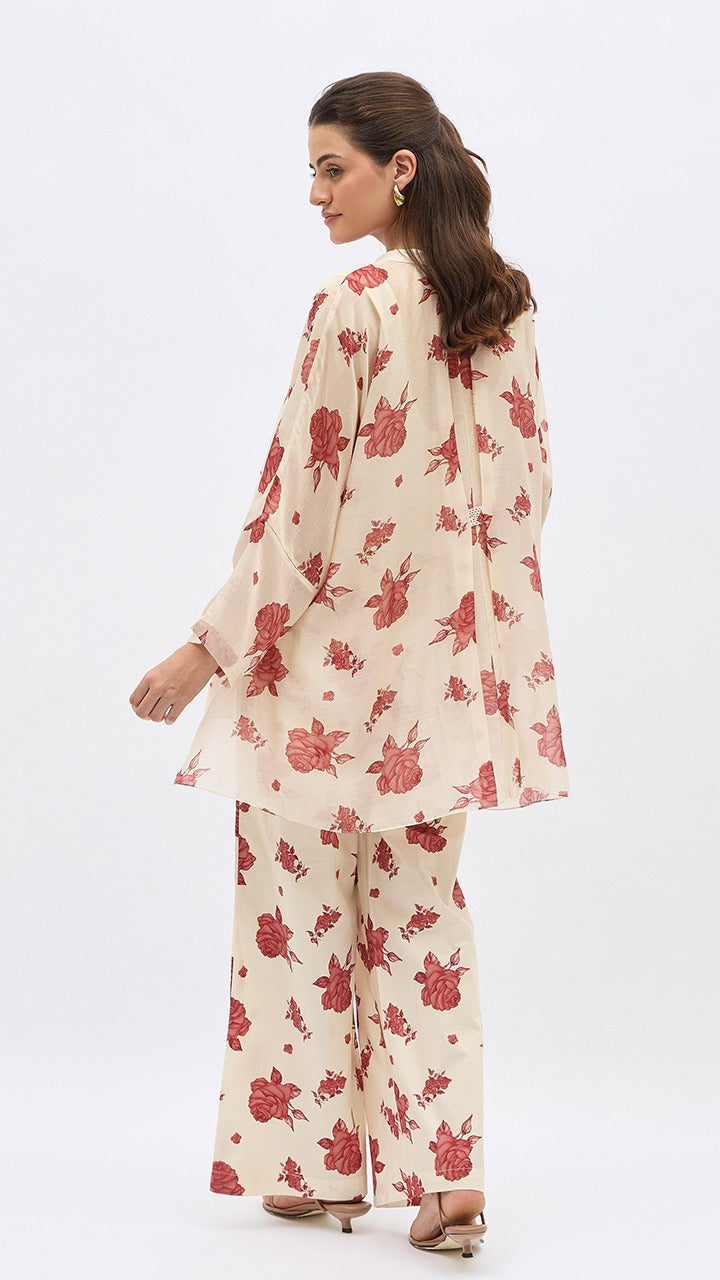 RED FLOWER NAMAH TUNIC WITH SAME PRINT PANTS