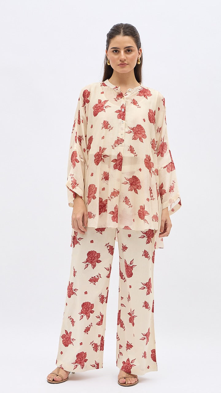 RED FLOWER NAMAH TUNIC WITH SAME PRINT PANTS
