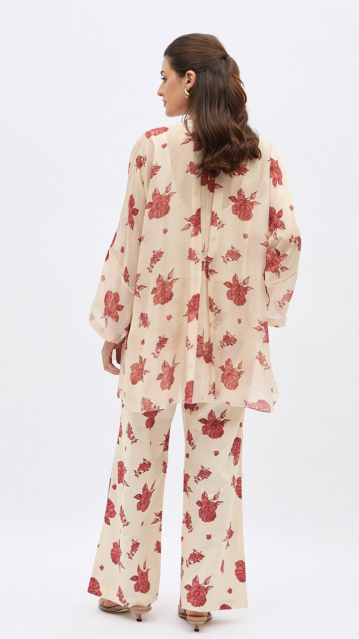 RED FLOWER NAMAH TUNIC WITH SAME PRINT PANTS