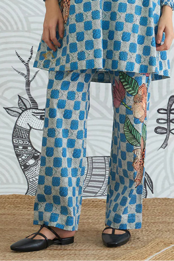 BLUE CHECK FLOWER PANTS