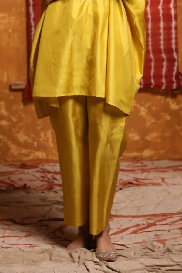 Mustard Silk Wide Leg Pants