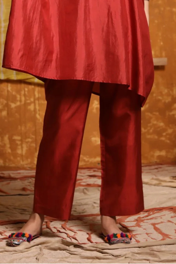 Maroon Silk Wide Leg Pant
