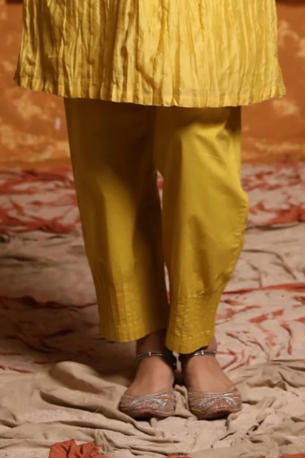 Mustard Cotton Pintuck Pants