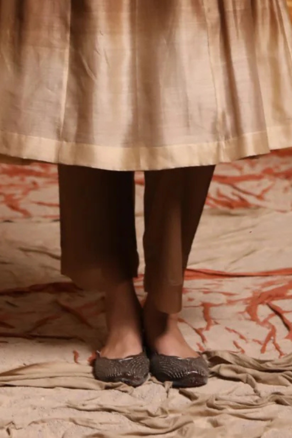 Brown Cotton Pants With Organza