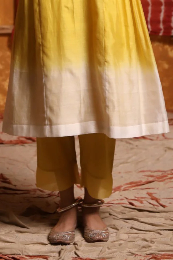 Mustard Cotton Pants With Organza