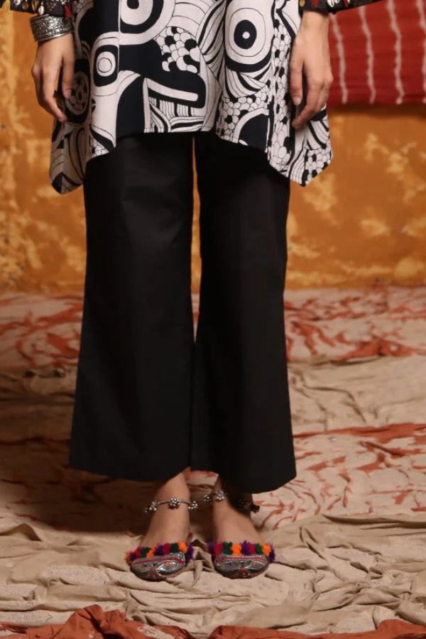 Black Cotton Flair Pants