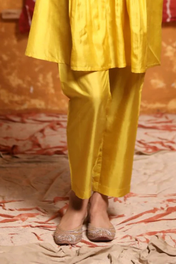Mustard Silk Straight Pant