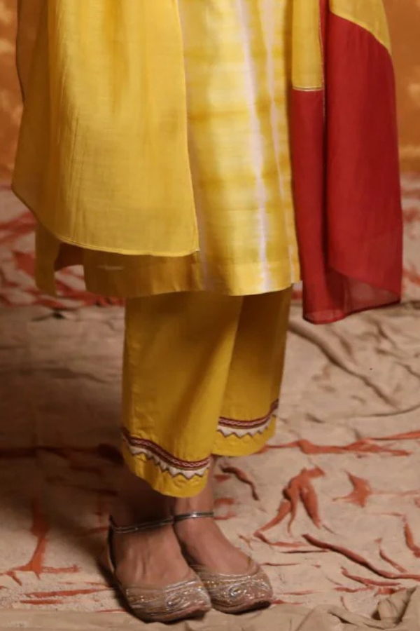 Mustard Cotton Pants with Applique Work