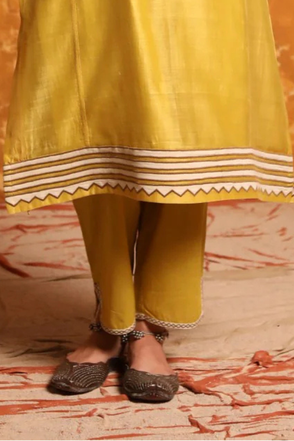 Mustard Cotton Pants with Embroidery