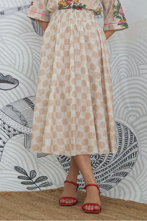 BEIGE CHECK SKIRT