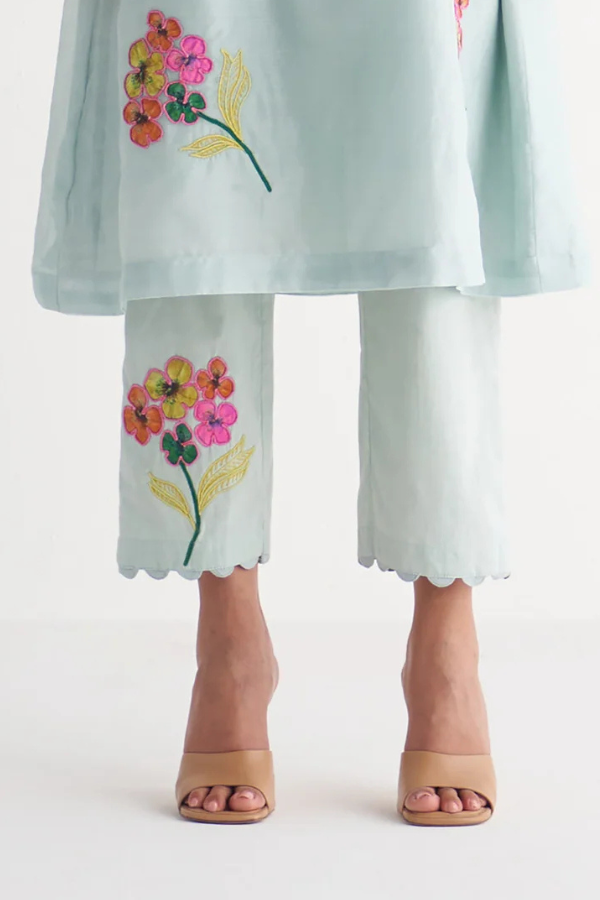 Powder Blue Floral Bunch Dress with Pants