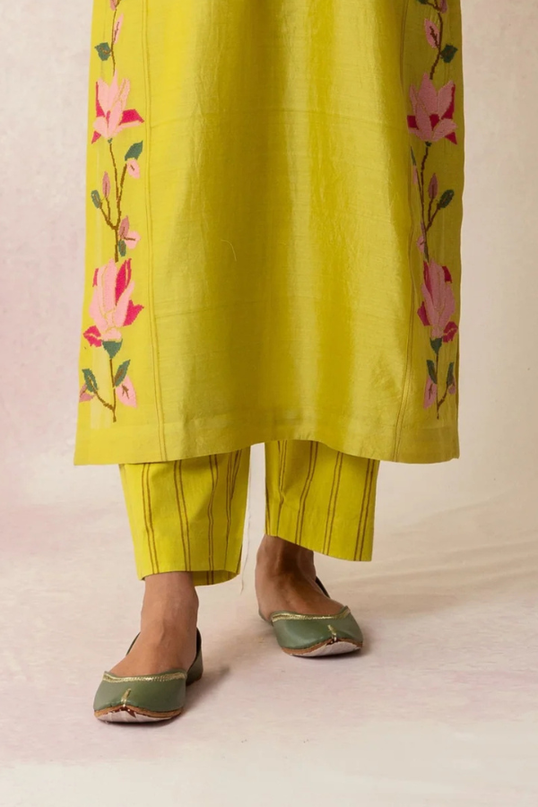 BAHAAR OLIVE COTTON DOUBLE STRIPE BLOCK PRINT PANT