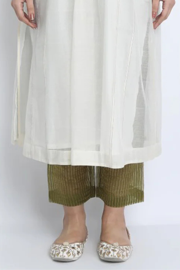 OLIVE GREEN COTTON WITH CHANDERI CUFFS RUKMANI PANTS