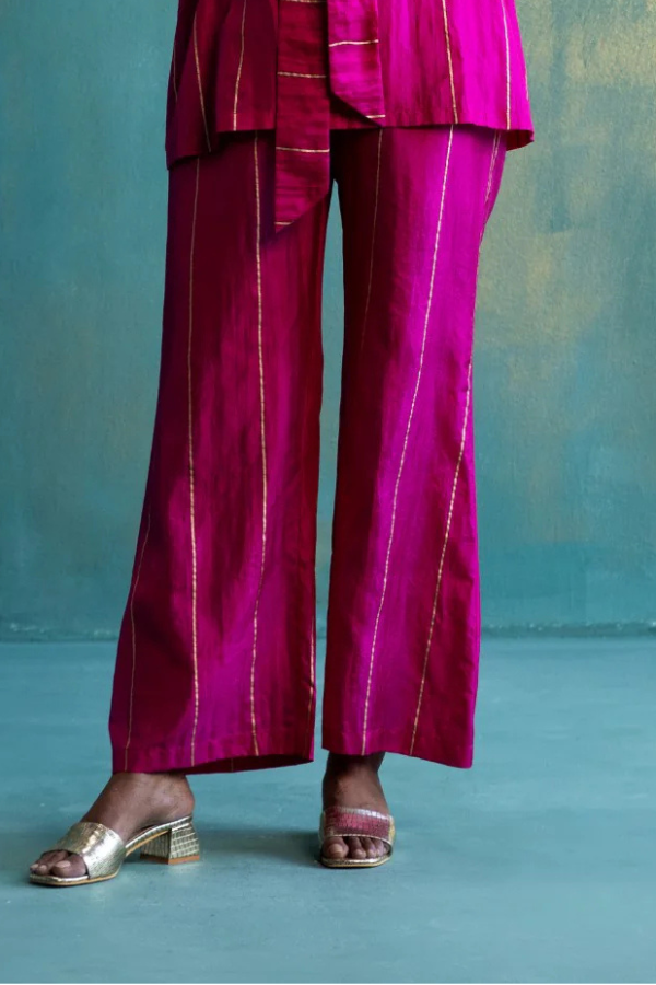 DIL-KASH PINK SILK PANTS WITH GOLD STRIPES