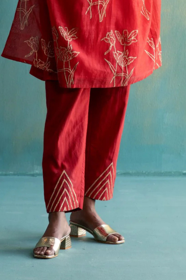 DIL-KASH RED COTTON SILK PANTS