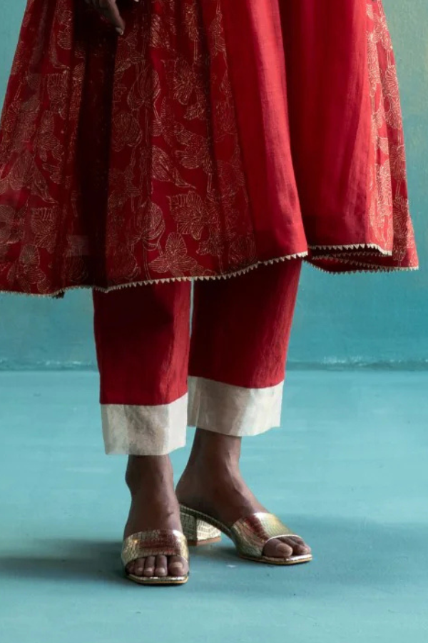 DIL-KASH RED COTTON PANTS WITH TISSUE ORGANZA