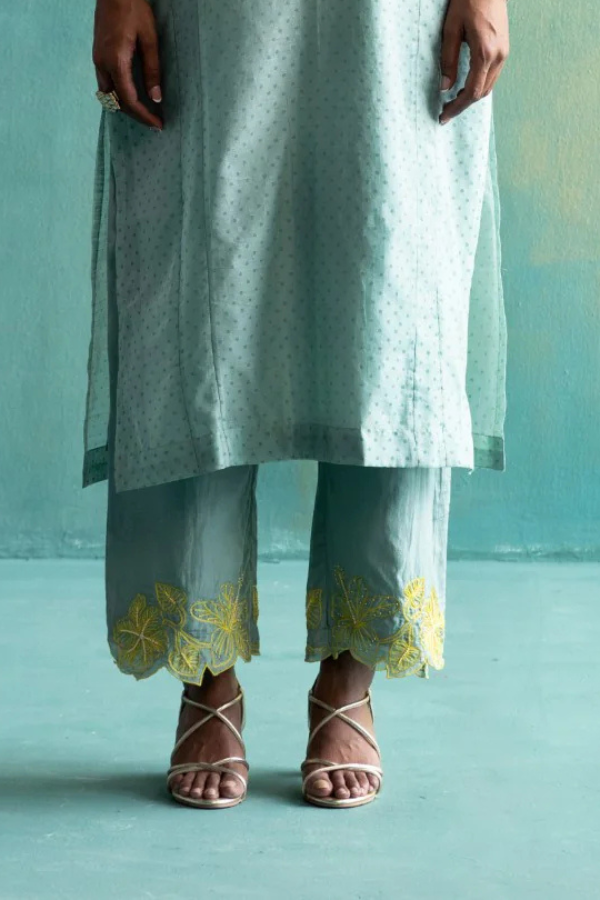DIL-KASH SAGE GREEN COTTON SILK CUTWORK EMBROIDERED PANTS