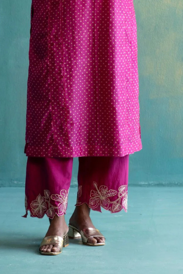 DIL-KASH PINK COTTON SILK CUTWORK EMBROIDERED PANTS
