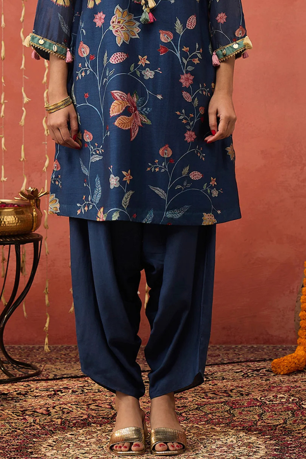 VADHU-BLUE COTTON SILK DHOTI SALWAR