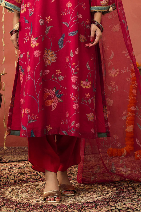 KARUNA-RED COTTON SILK DHOTI SALWAR