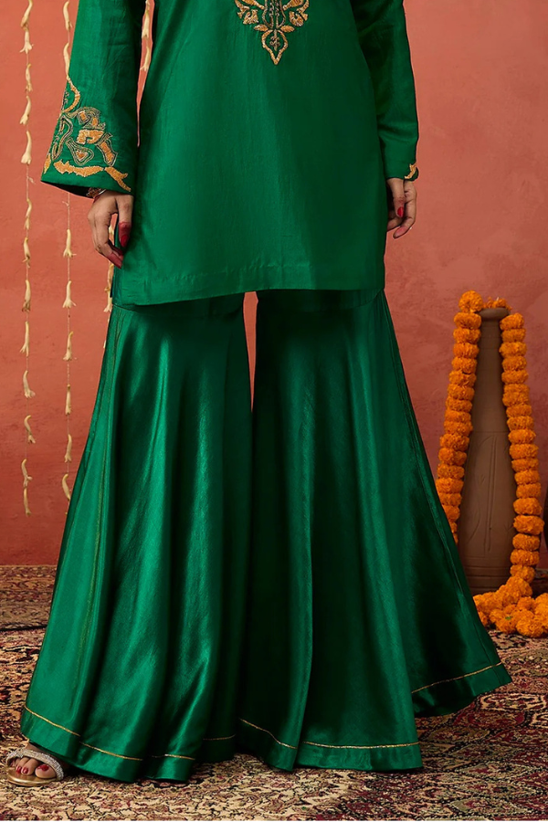 EMERALD GREEN MASHRU SILK SHARARA