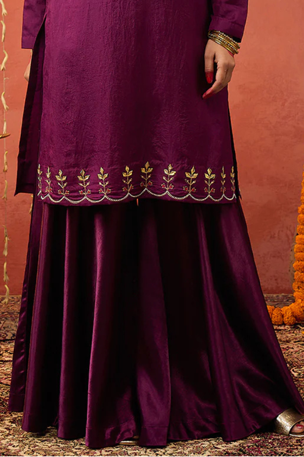 PURPLE MASHRU SILK SHARARA