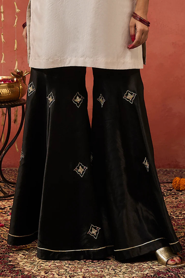 ROLI-BLACK MASHRU SILK EMBROIDERED SHARARA