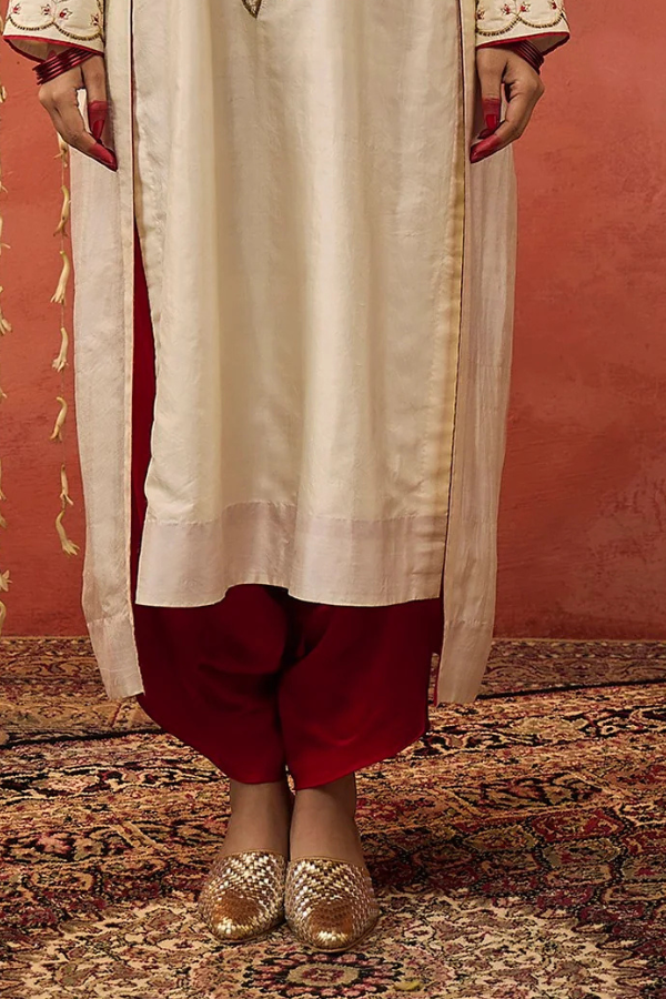 RED MASHRU SILK DHOTI SALWAR