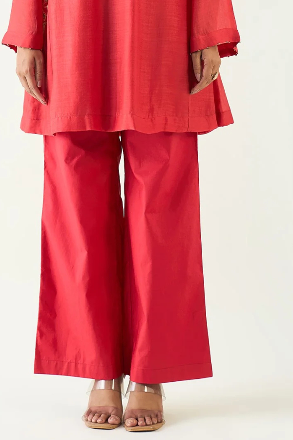 Cotton Silk Flare Pants - Red
