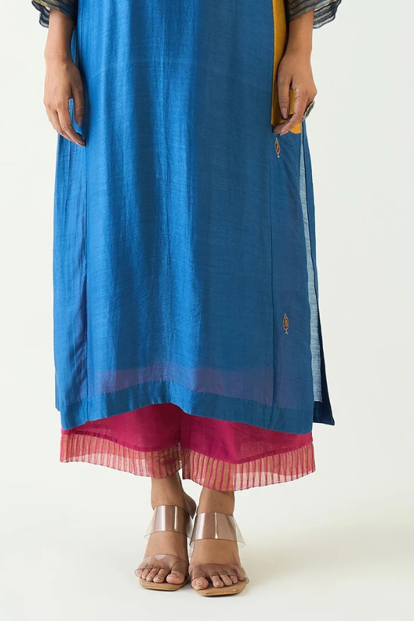 Wide Leg Cotton and Zari Pants - Pink