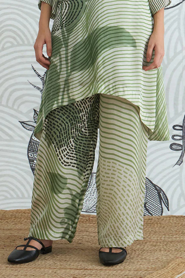 GREEN TEXTURE HIGH LOW TUNIC PANT