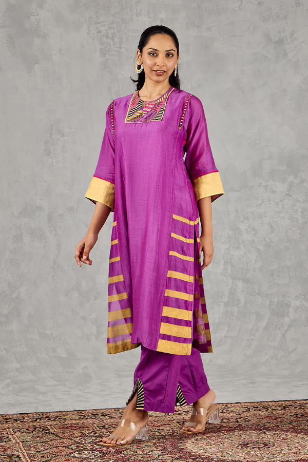 PURPLE SHORT ABSTRACT EMBROIDERY YOKE KURTA