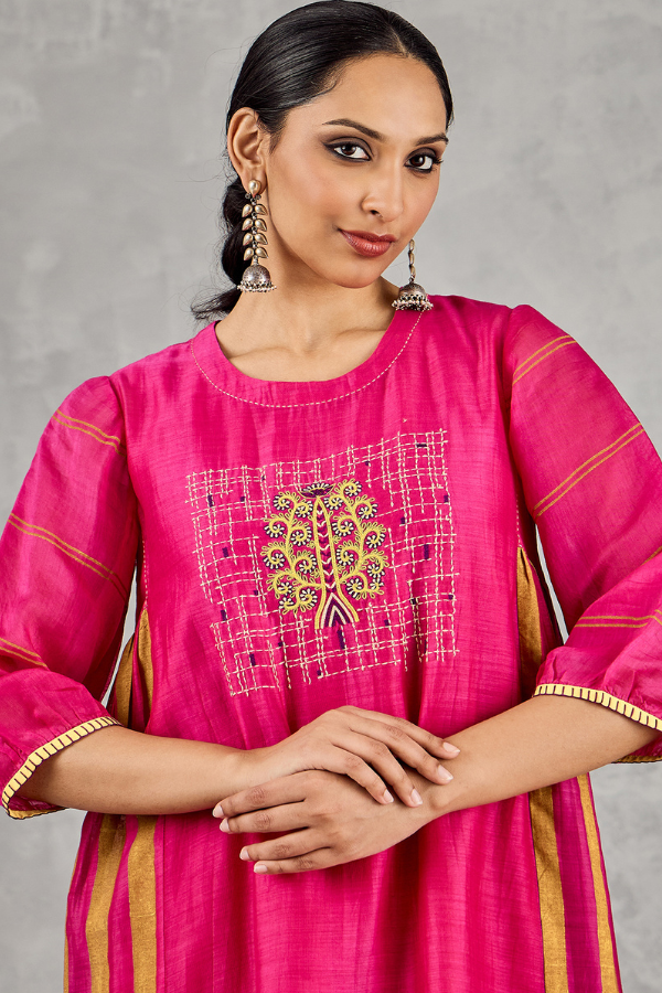 HOT PINK TREE EMBROIDERY KURTA