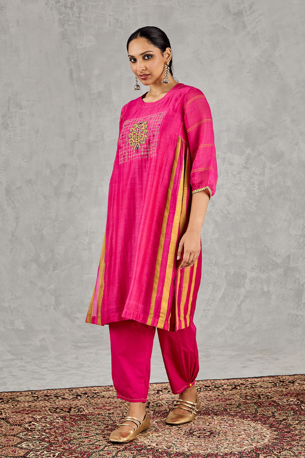 HOT PINK TREE EMBROIDERY KURTA