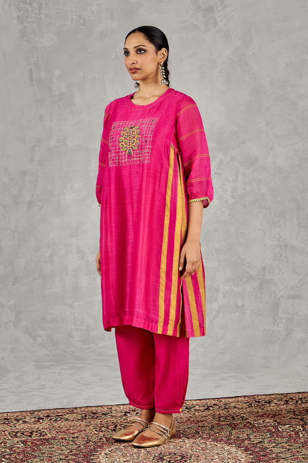 HOT PINK TREE EMBROIDERY KURTA