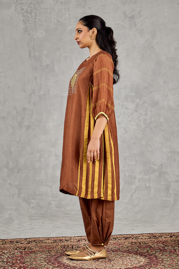 BROWN BOX PLEAT PANT