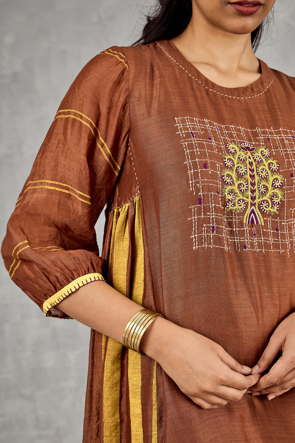 BROWN TREE EMBROIDERY KURTA