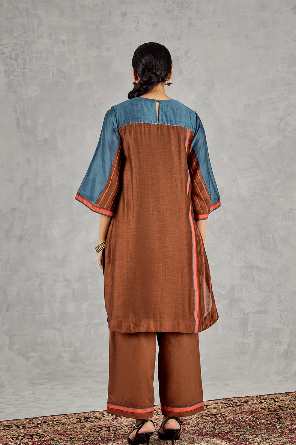BROWN BLOCK PRINTED BORDER PANT