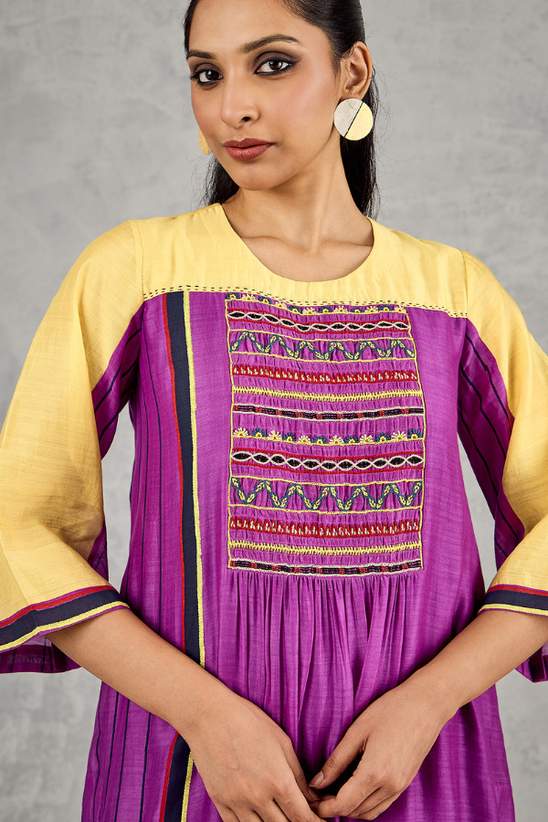 OLIVE YELLOW/PURPLE COLOURBLOCK TUNIC