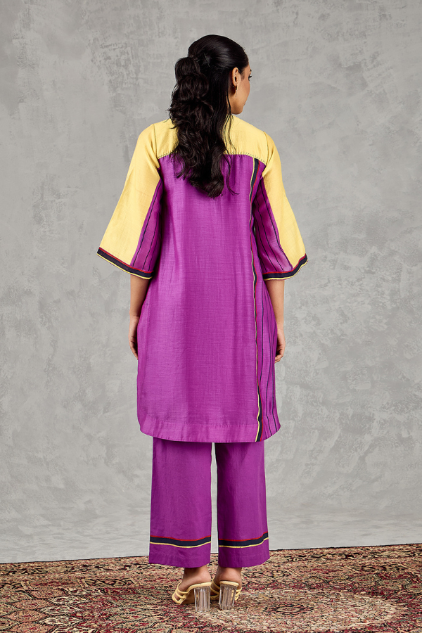 PURPLE BLOCK PRINTED BORDER PANT