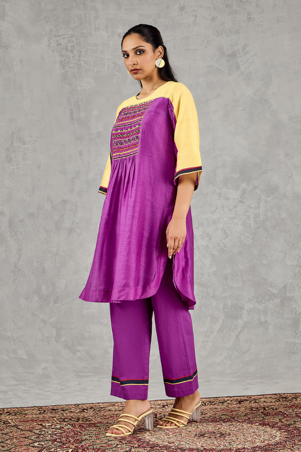 PURPLE BLOCK PRINTED BORDER PANT
