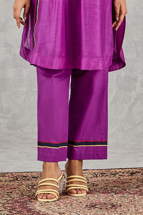 PURPLE BLOCK PRINTED BORDER PANT