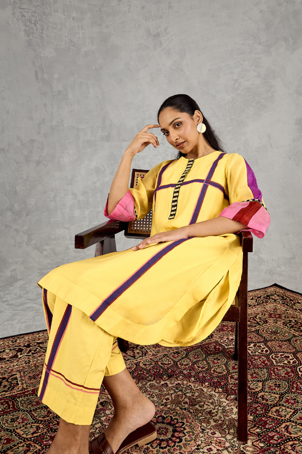 OLIVE YELLOW THREE COLOUR STRIPE TUNIC