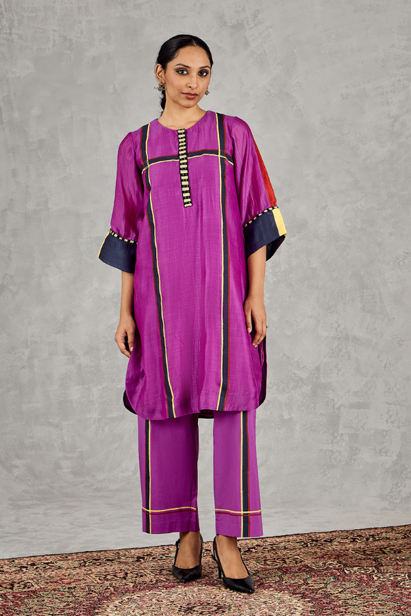 PURPLE THREE COLOUR STRIPE PANT