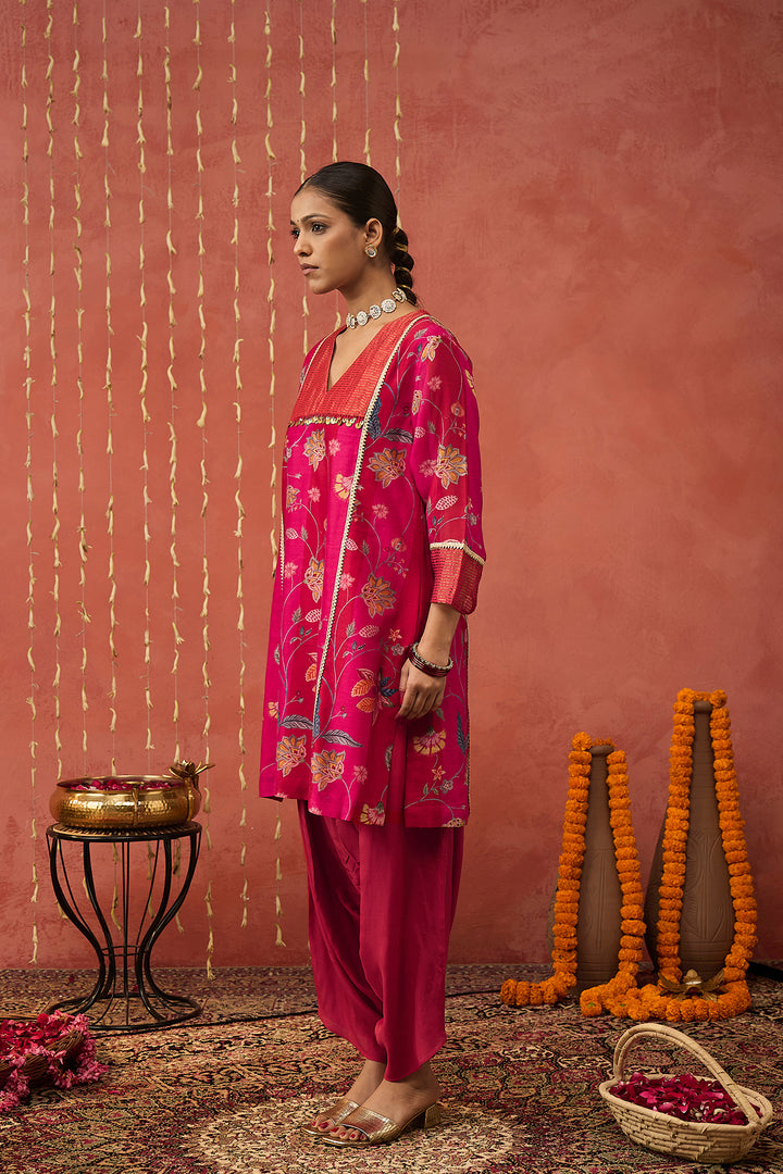 RATI-RED CHINTZ CHANDERI SHORT KURTA