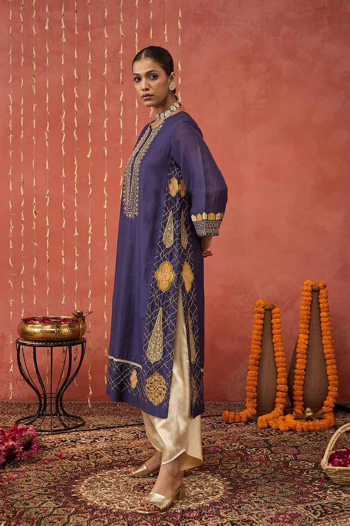RANI - PURPLE EMBROIDERED KALI KURTA SET