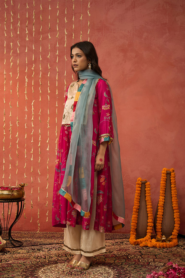 SHREE-RED CHINTZ CHANDERI EMBROIDERED KURTA