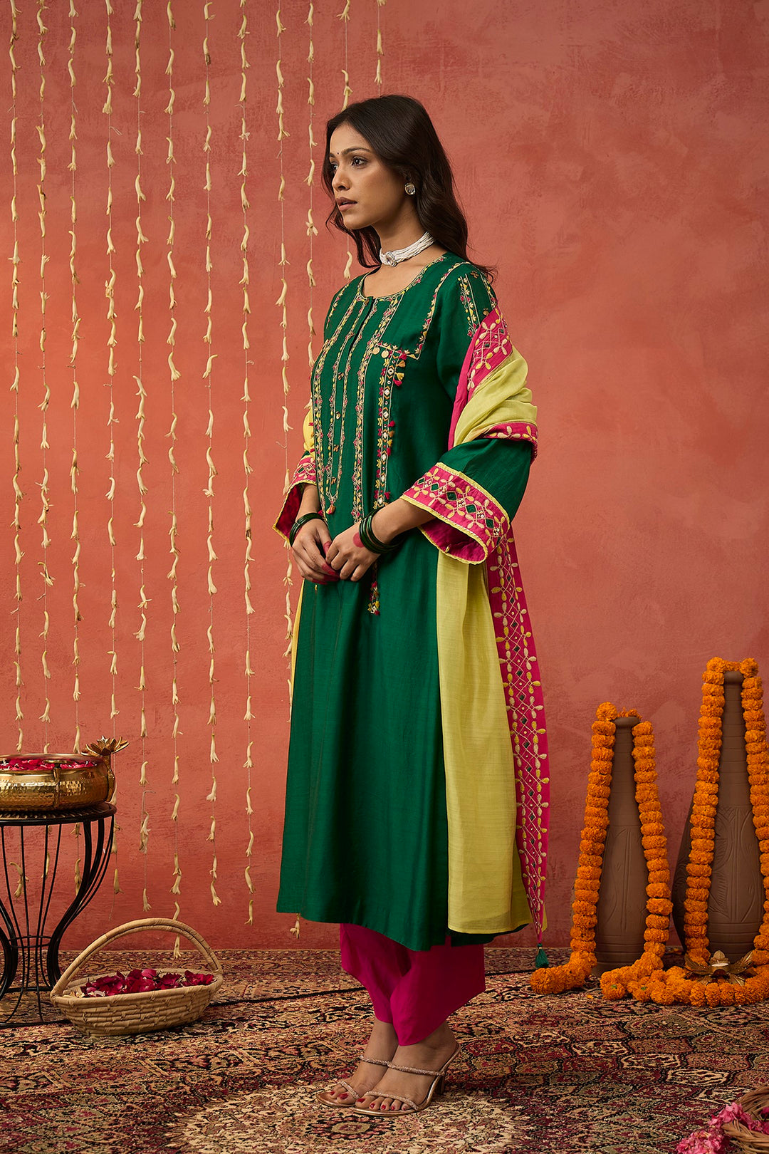 YUKTA- GREEN EMBROIDERED KURTA